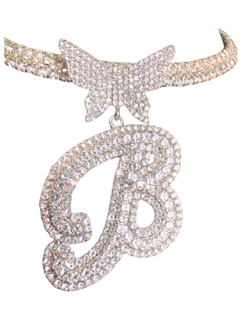 Rhinestone “B” Choker and Pendant - Picture 2 of 3